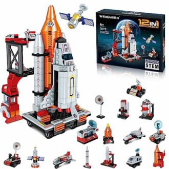 12-in-1 STEM space-themed building toy set with box and components