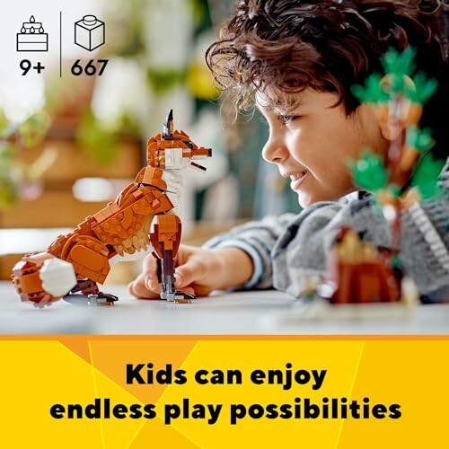 Child playing with a LEGO fox set, showcasing creativity and fun.