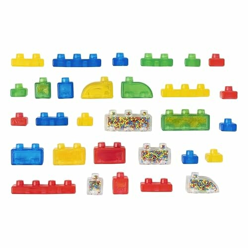 Colorful transparent building blocks with glitter and beads.