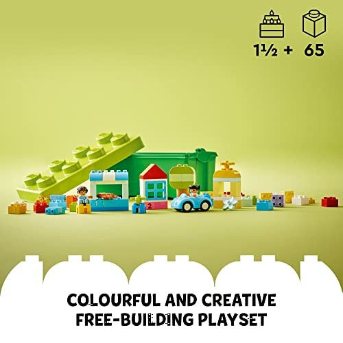 Colorful and creative free-building playset with toy blocks and figures.