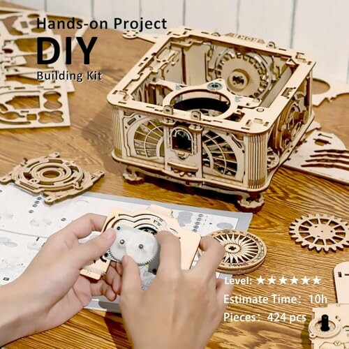 Hands-on DIY building kit with gears and assembly instructions.