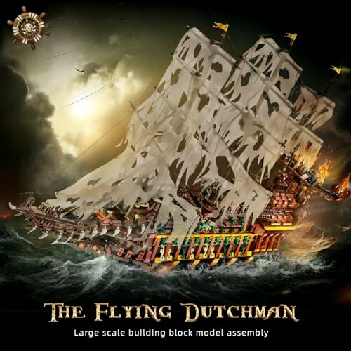 Large scale building block model of The Flying Dutchman ship.