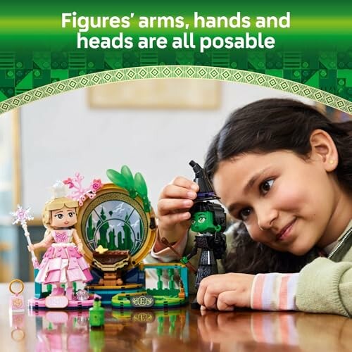 Girl playing with posable figures and a toy set.