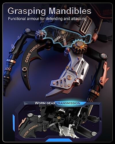 Mechanical grasping mandibles with worm gear transmission.