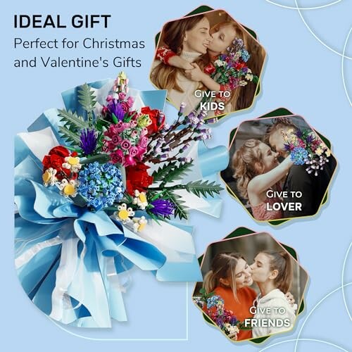 Colorful bouquet with blue ribbon, ideal for Christmas and Valentine's gifts.