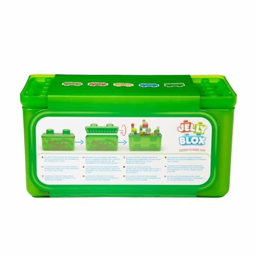 Green Jelly Blox toy storage box with instructions