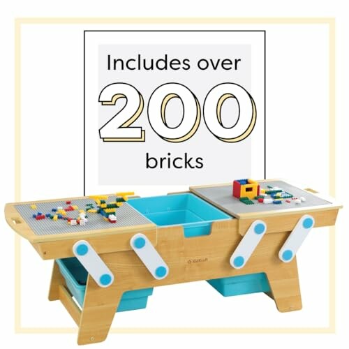 Children's play table with over 200 building bricks.