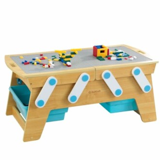 Children's building block table with storage bins