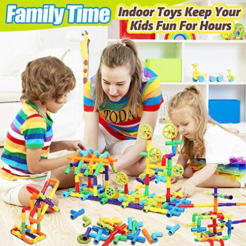 Children playing with colorful building toys indoors.