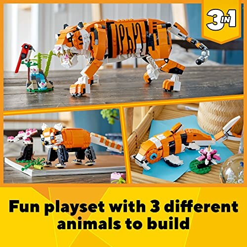 LEGO 3-in-1 playset with tiger and other animals