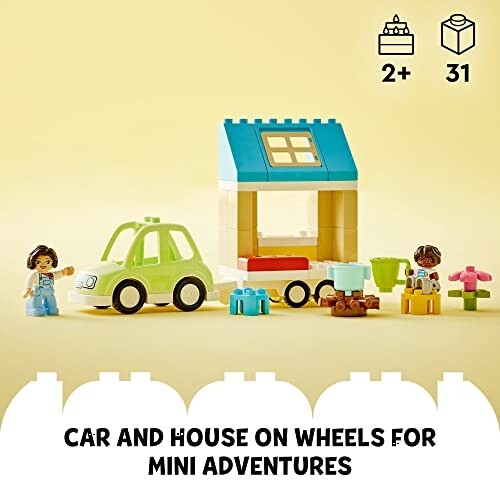 LEGO set with car, house, and figures for ages 2 and up