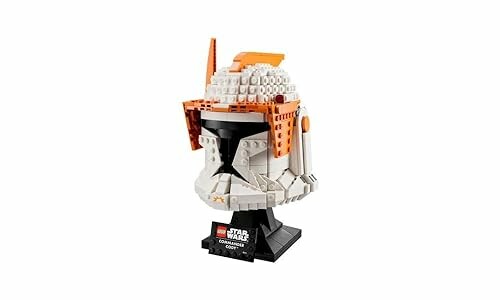 LEGO Commander Cody helmet model on a stand.