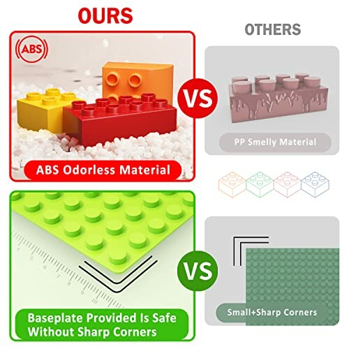 Comparison of ABS odorless material Lego bricks versus PP smelly material with safety features