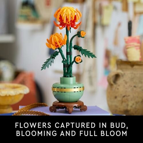 LEGO flower arrangement with orange blossoms in a pot