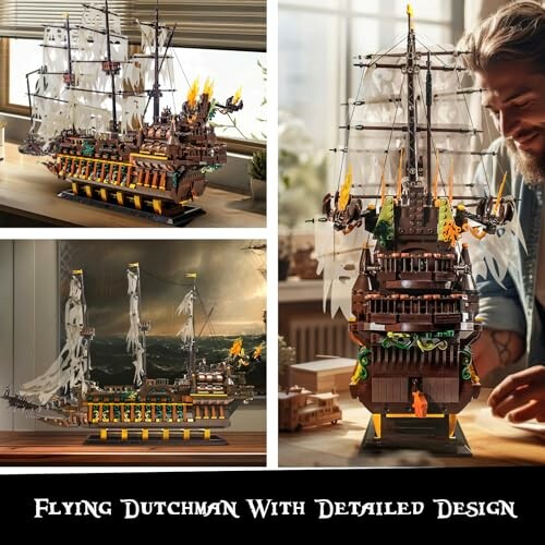 Lego model of the Flying Dutchman ship with intricate details.