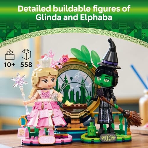 LEGO figures of Glinda and Elphaba with buildable details.