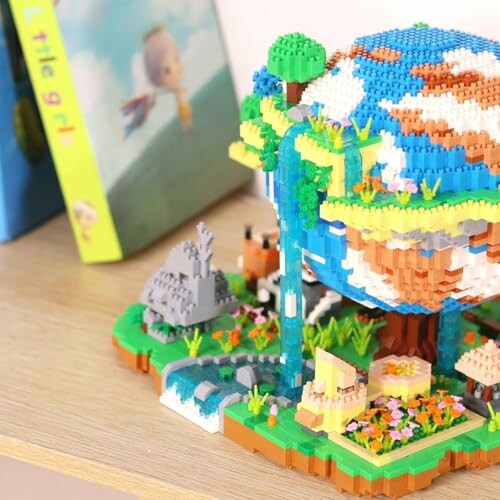 Colorful LEGO globe diorama on a table