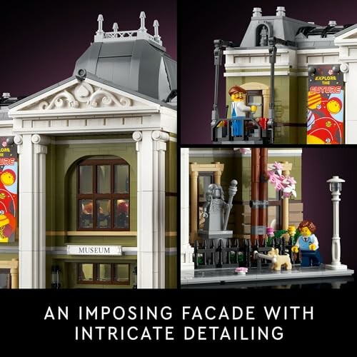 LEGO museum building with intricate detailing and minifigures