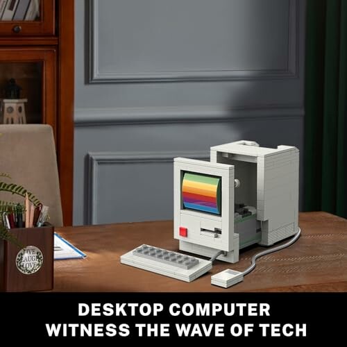 Lego model of a retro desktop computer on a desk