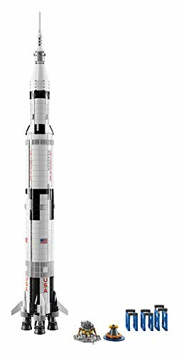 LEGO Saturn V rocket model with lunar module and command module.