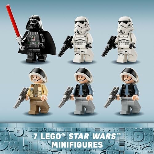 Collection of 7 LEGO Star Wars minifigures on display