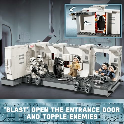 LEGO diorama with Stormtroopers and characters in a space-themed setting.