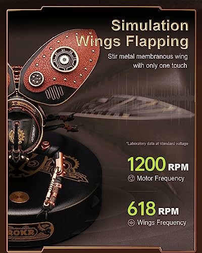 Mechanical device with simulation wings flapping, 1200 RPM motor frequency, 618 RPM wings frequency.