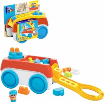 Mega Bloks pull-along toy with colorful blocks and figurine.