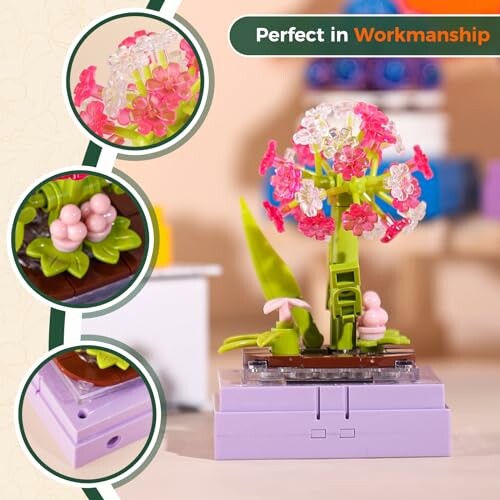 Colorful miniature flower tree made of building blocks.