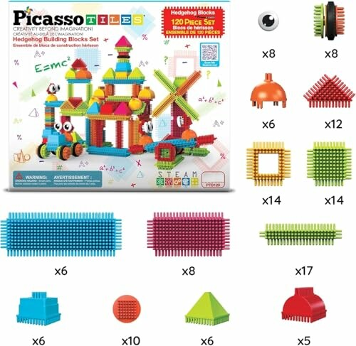 Picasso Tiles Hedgehog Building Blocks Set with various colorful pieces.