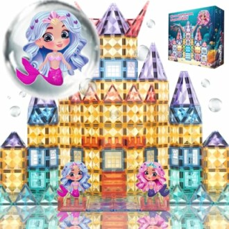 Colorful princess-themed building block set with toy figures.