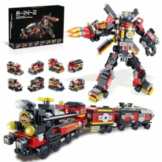 8-in-1 building block set with train and robot configurations