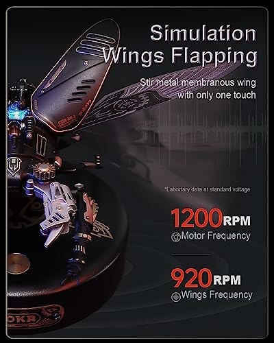 Device with simulation wings flapping and RPM details.