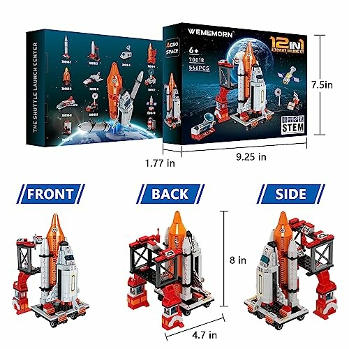 Space shuttle building set with dimensions and packaging.