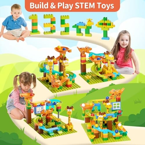 Children playing with STEM building block toys.