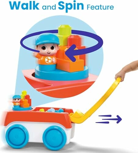 Toddler walker toy with spin feature and handle.