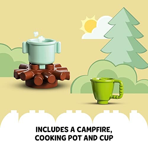 Toy campfire with cooking pot and cup.