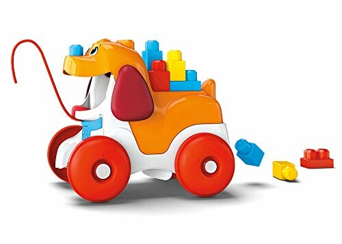 Colorful toy dog with building blocks and pull string