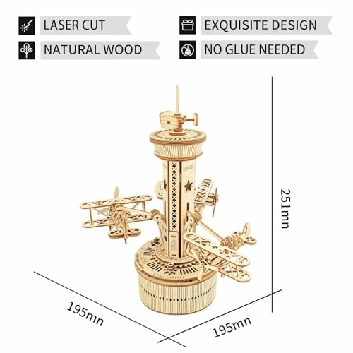 Wooden airplane model kit with laser cut design, no glue needed.