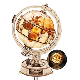 Wooden globe puzzle with clock mechanism